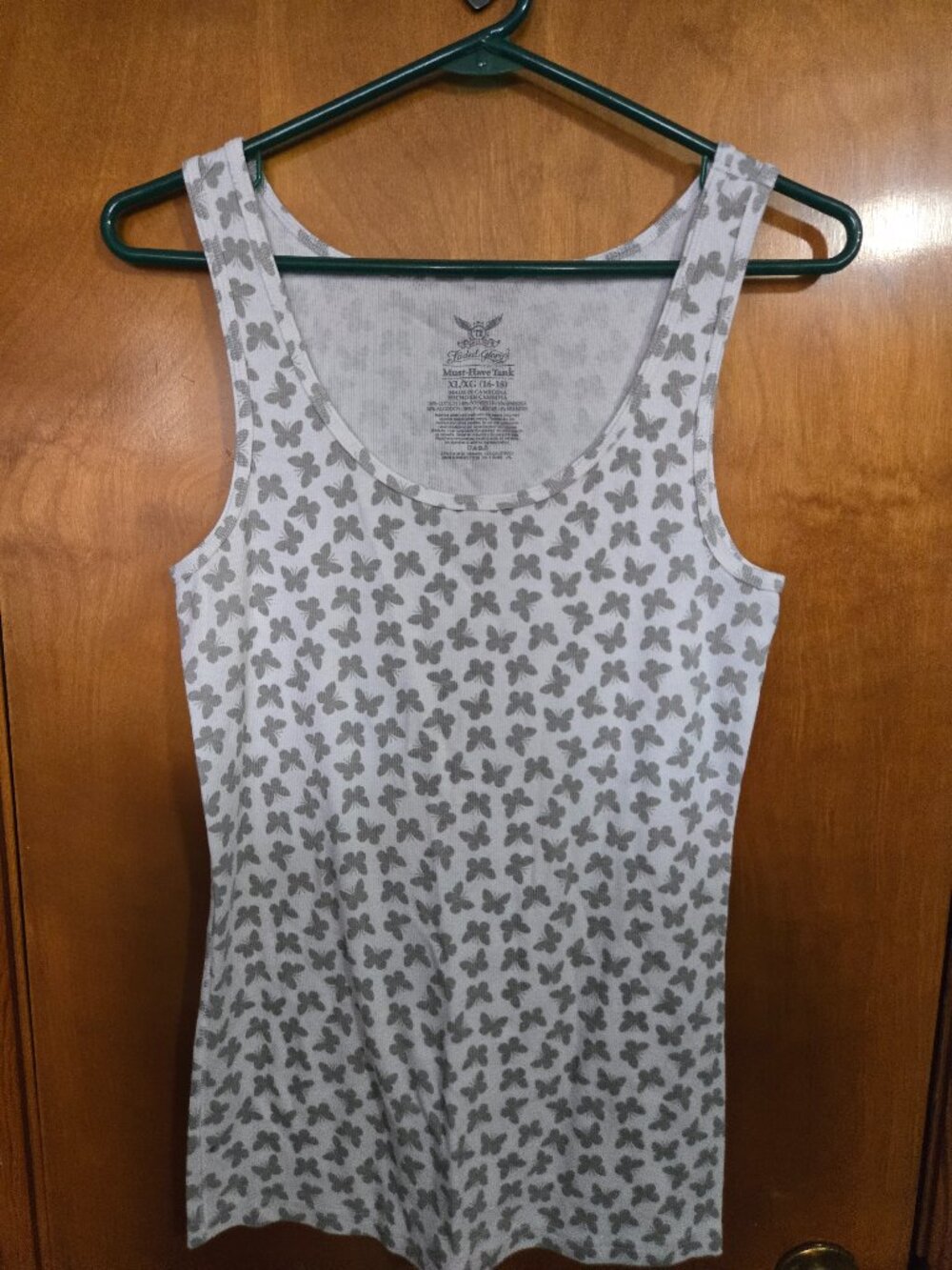 Faded Glory Must Have Tank, Size XL, White/Gray Butterflies